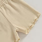 Kupretty 2Pcs Toddlers Baby Girls Summer Clothes Set Ruffle Ribbed Knit Short Sleeves T-Shirt Tops Shorts Cotton Outfits (Beige,