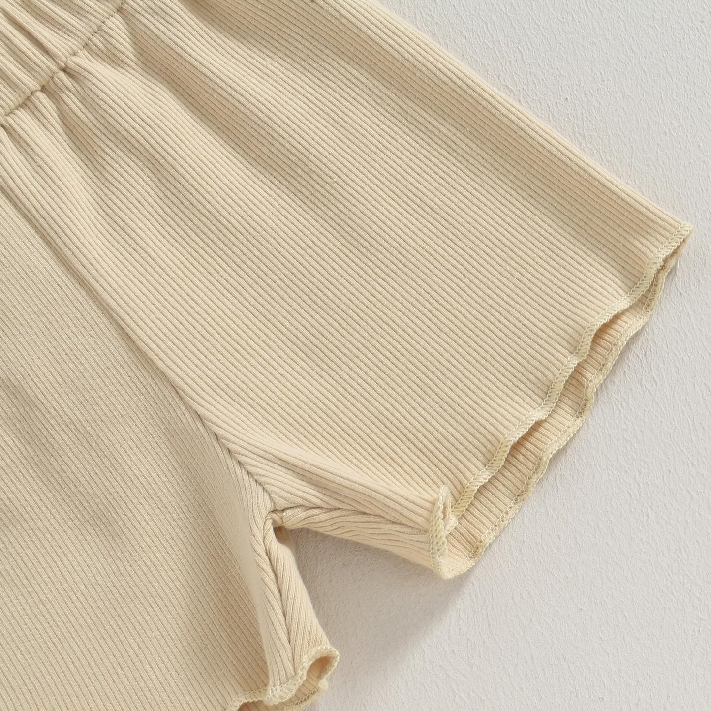 Kupretty 2Pcs Toddlers Baby Girls Summer Clothes Set Ruffle Ribbed Knit Short Sleeves T-Shirt Tops Shorts Cotton Outfits (Beige,