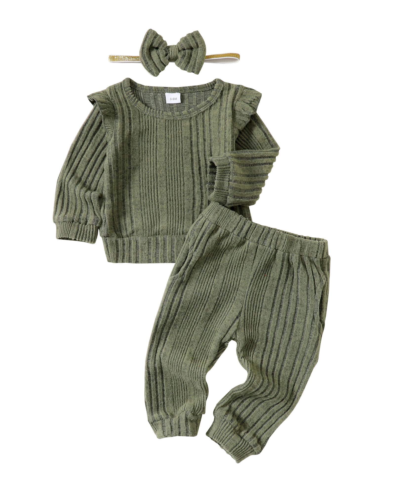Mioglrie Newborn Baby Girl Clothes Top Pants Outfits Set Baby Girl Outfit Baby Clothes For Girls Army Green Baby Girl Clothes 3-