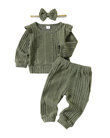 Mioglrie Newborn Baby Girl Clothes Top Pants Outfits Set Baby Girl Outfit Baby Clothes For Girls Army Green Baby Girl Clothes 3-