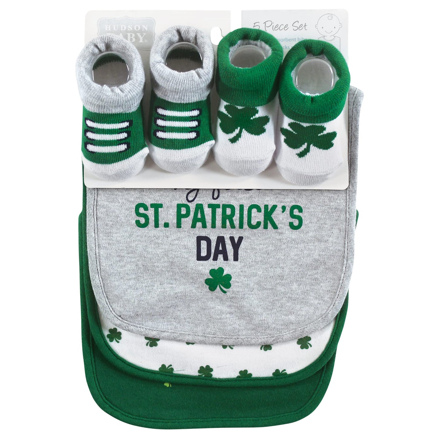 Hudson Baby Unisex Baby Cotton Bib And Sock Set, Cutest Clover, One Size