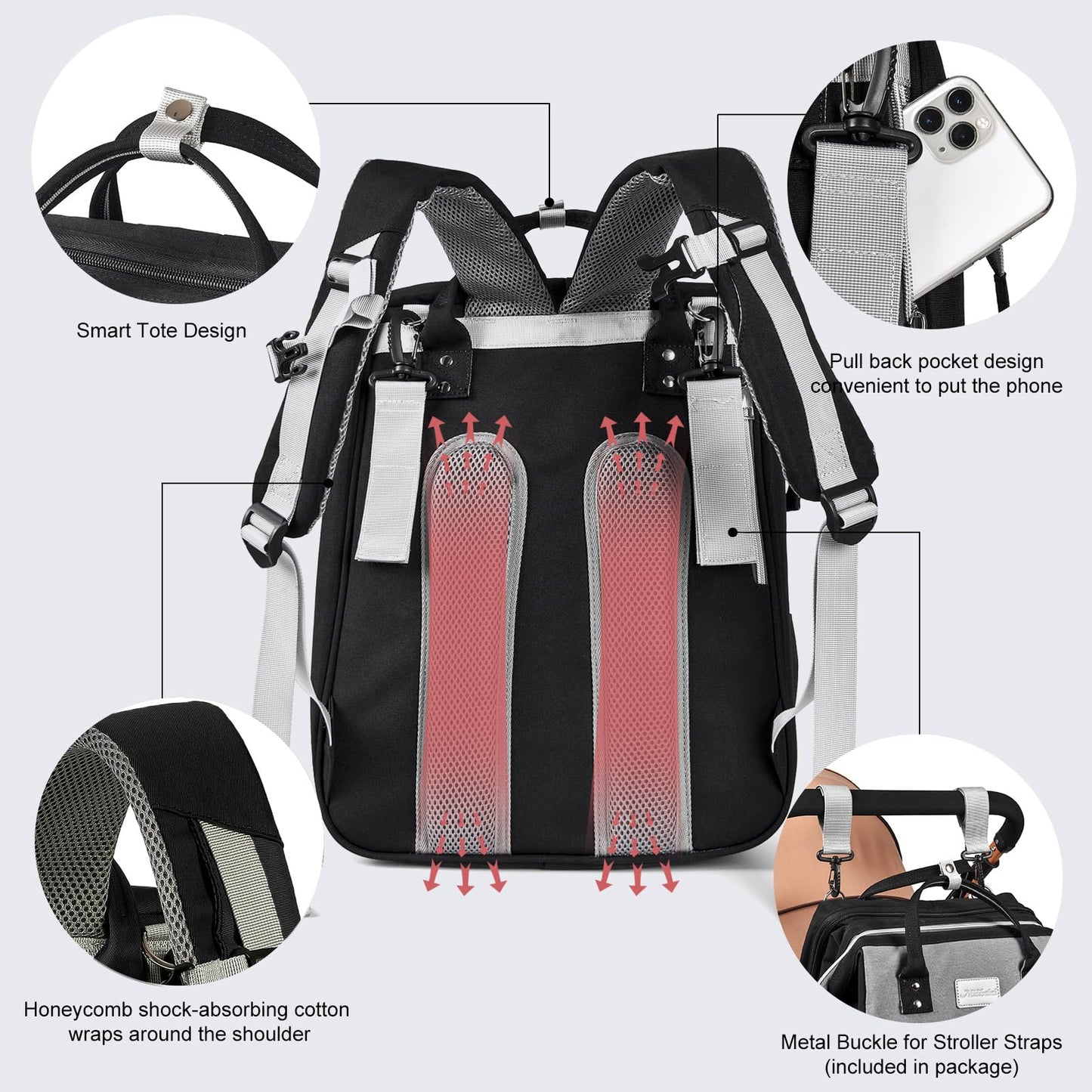 Lexiroman Diaper Bag Backpack, Large Capacity Multifunction Diaper Backpack With Changing Pad For Boy Girl, Travel Baby Bag For