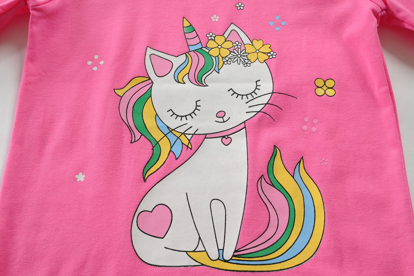 Cm-Kid Girls Pajamas Set Long Sleeve Pjs Cute Cat Pattern Sleepwear Toddler 2 Pieces Jammies Sets Kids Clothes Shirts Size 7