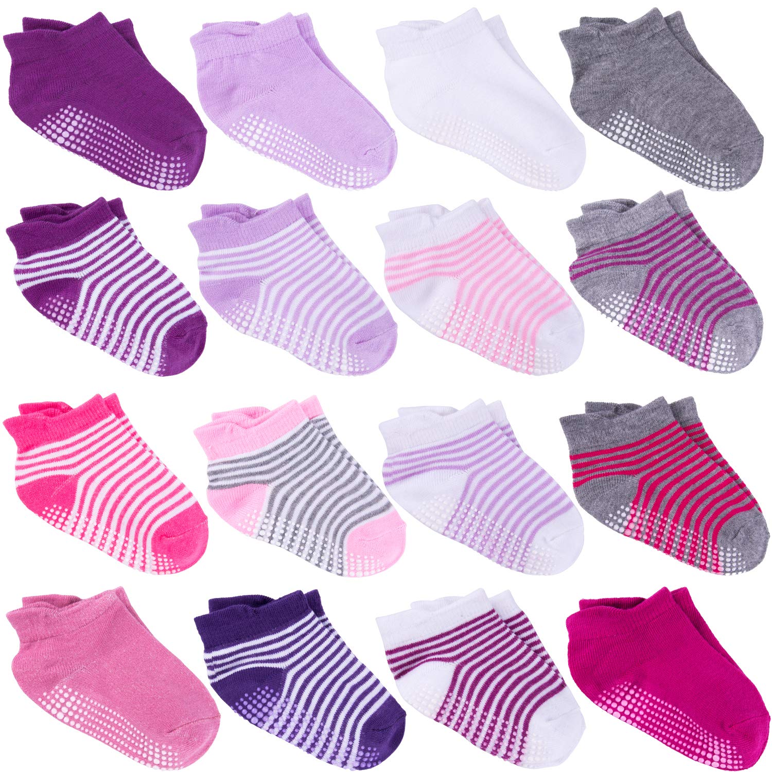 Duufin 16 Pairs Non Skid Toddler Socks Ankle Toddler Grip Socks Kid Gripper Socks For Toddler Boys Girls, 1-3T