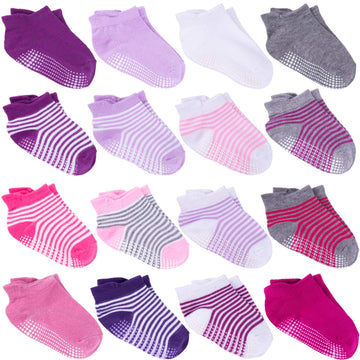 Duufin 16 Pairs Non Skid Toddler Socks Ankle Toddler Grip Socks Kid Gripper Socks For Toddler Boys Girls, 1-3T