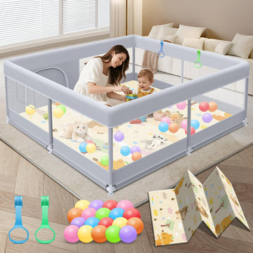 XVISHX Baby Playpen with Mat, 50x50 Inch Play Pen, Playpen for Babies and Toddlers, Baby Playard for Indoor & Outdoor Active Cen