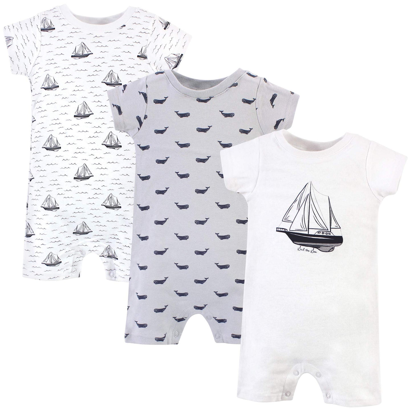 Hudson Baby Unisex Cotton Rompers, Sail The Sea, 0-3 Months