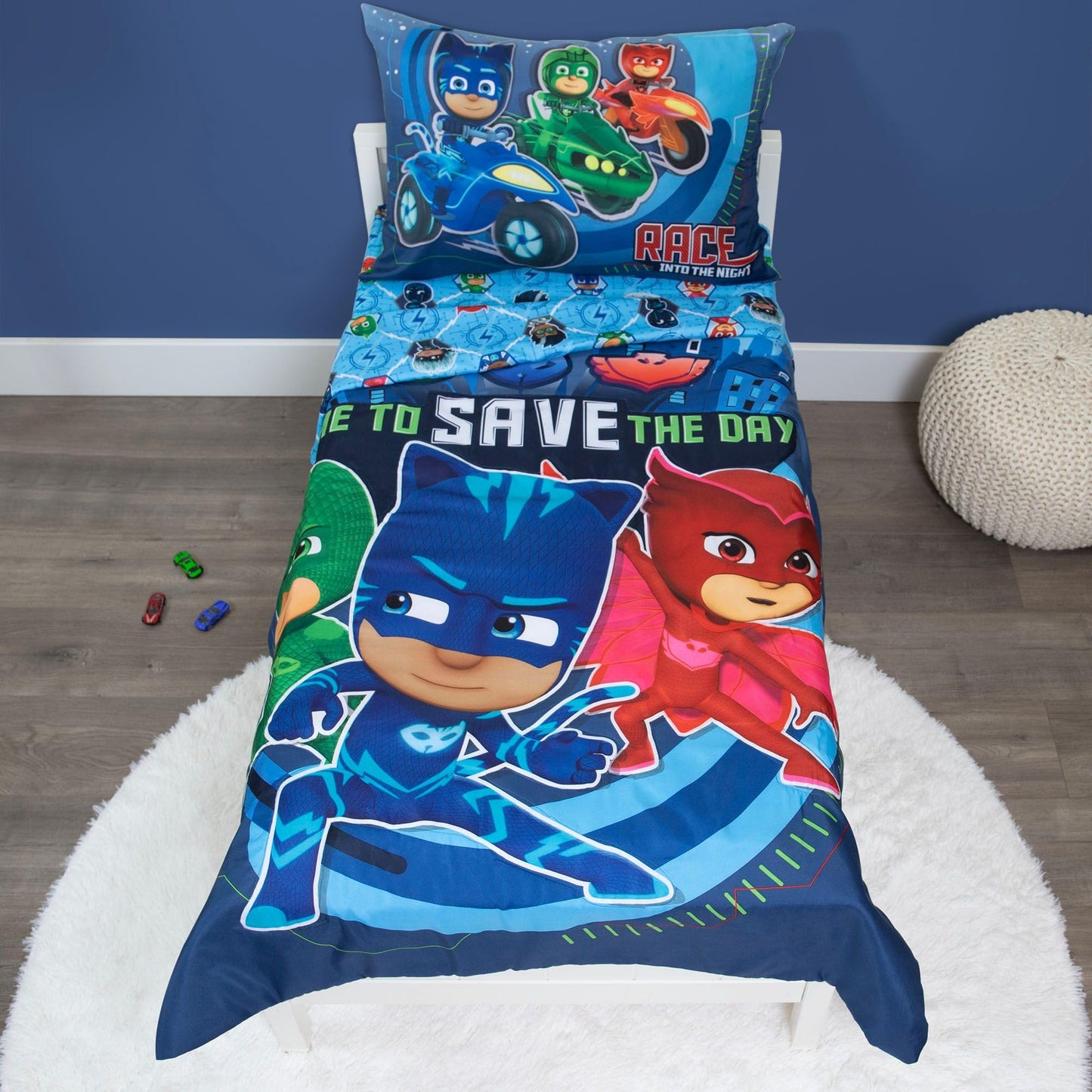 Pj Masks Time To Save The Day 4 Piece Toddler Bedding Set - Includes Comforter, Sheet Set - Fitted And Top + Reversible Pillow F