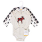 Hudson Baby Unisex Baby Cotton Long-Sleeve Bodysuits Moose 3-Pack, 0-3 Months