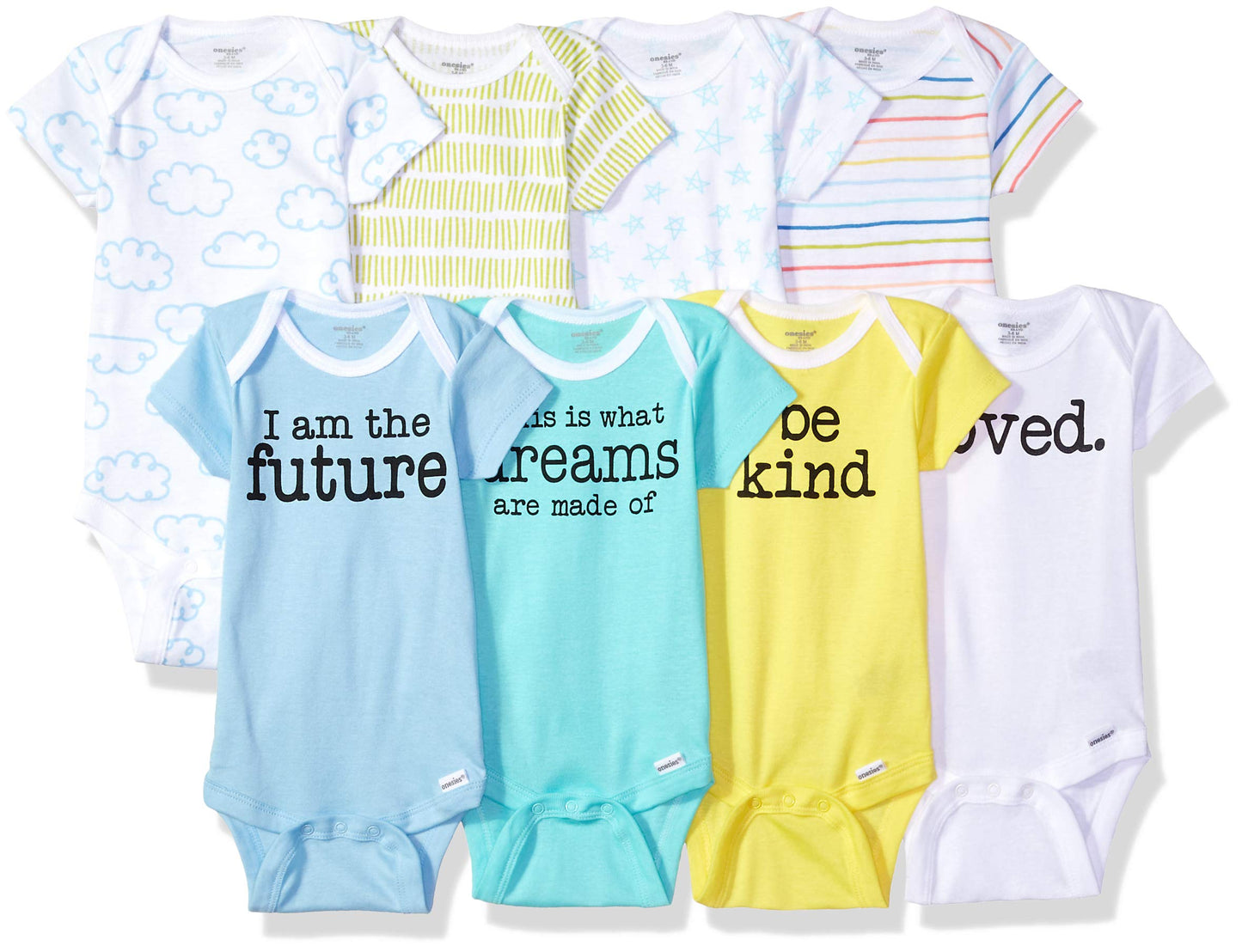 Onesies Brand Unisex Baby 8-Pack Short Sleeve Mix & Match Bodysuits, Inspiration Clouds, 12 Months