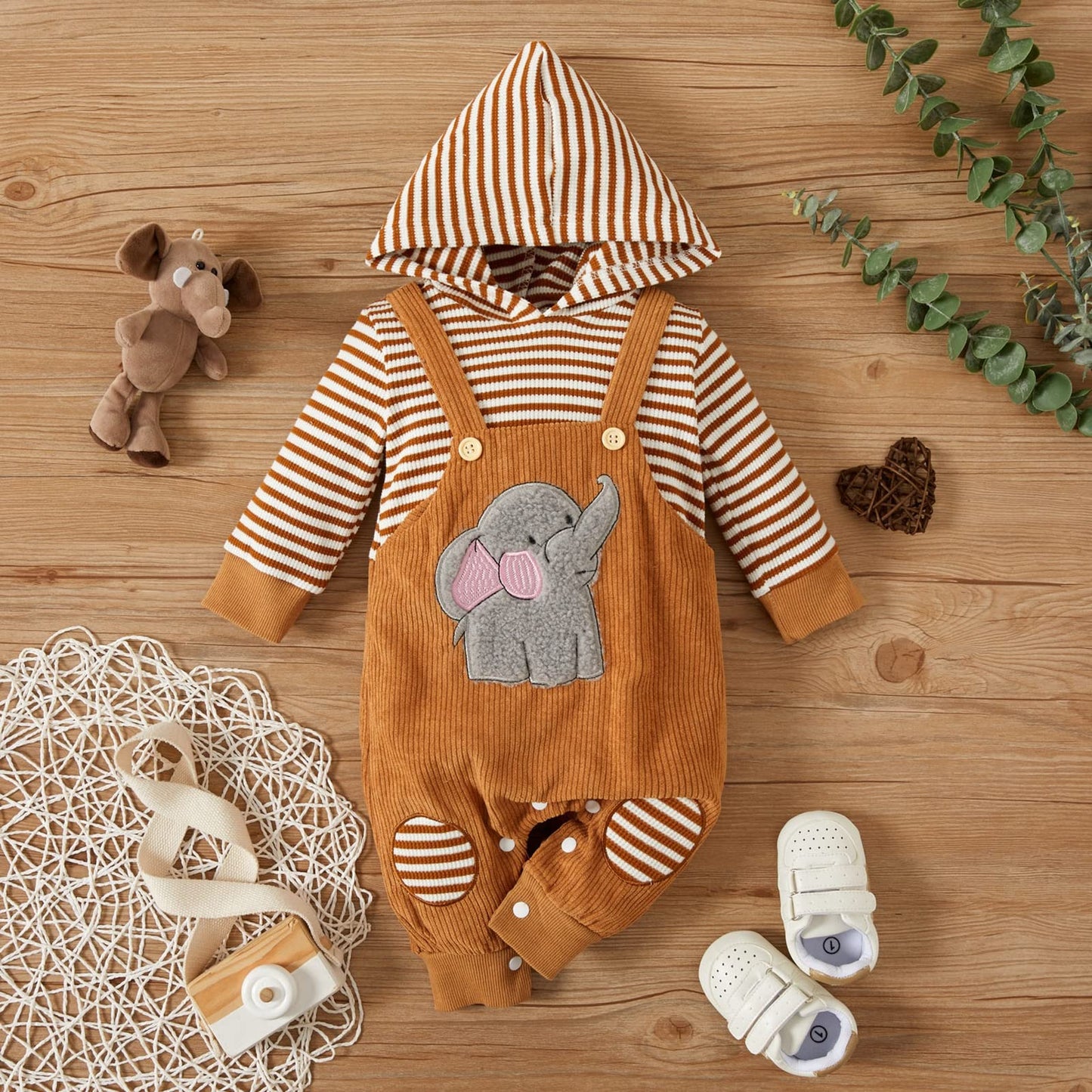Focici Baby Boy Girl Clothes Long Sleeve Outfits Fall/Winter Ribbed Hoodie Baby Romper Yellow 6-9 Momths