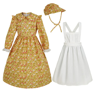 Uezjymi Colonial Girl Dress Pioneer Costumes With Bonnet (Z3752Ye, Xs)