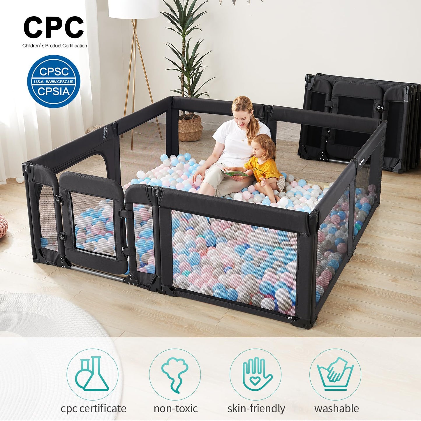 Baby Playpen With Door, Foldable Adjustable Play Pen For Babies And Toddlers,Heavy-Duty Play Yard Fence Play Area, Large Toddler