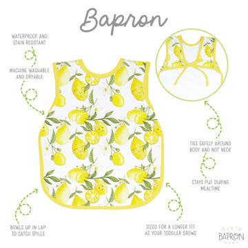 Bapronbaby Fresh Lemon Bapron - No Neck Tie Safer Bib For Baby & Toddler - Soft Waterproof Stain Resistant - Machine Washable -