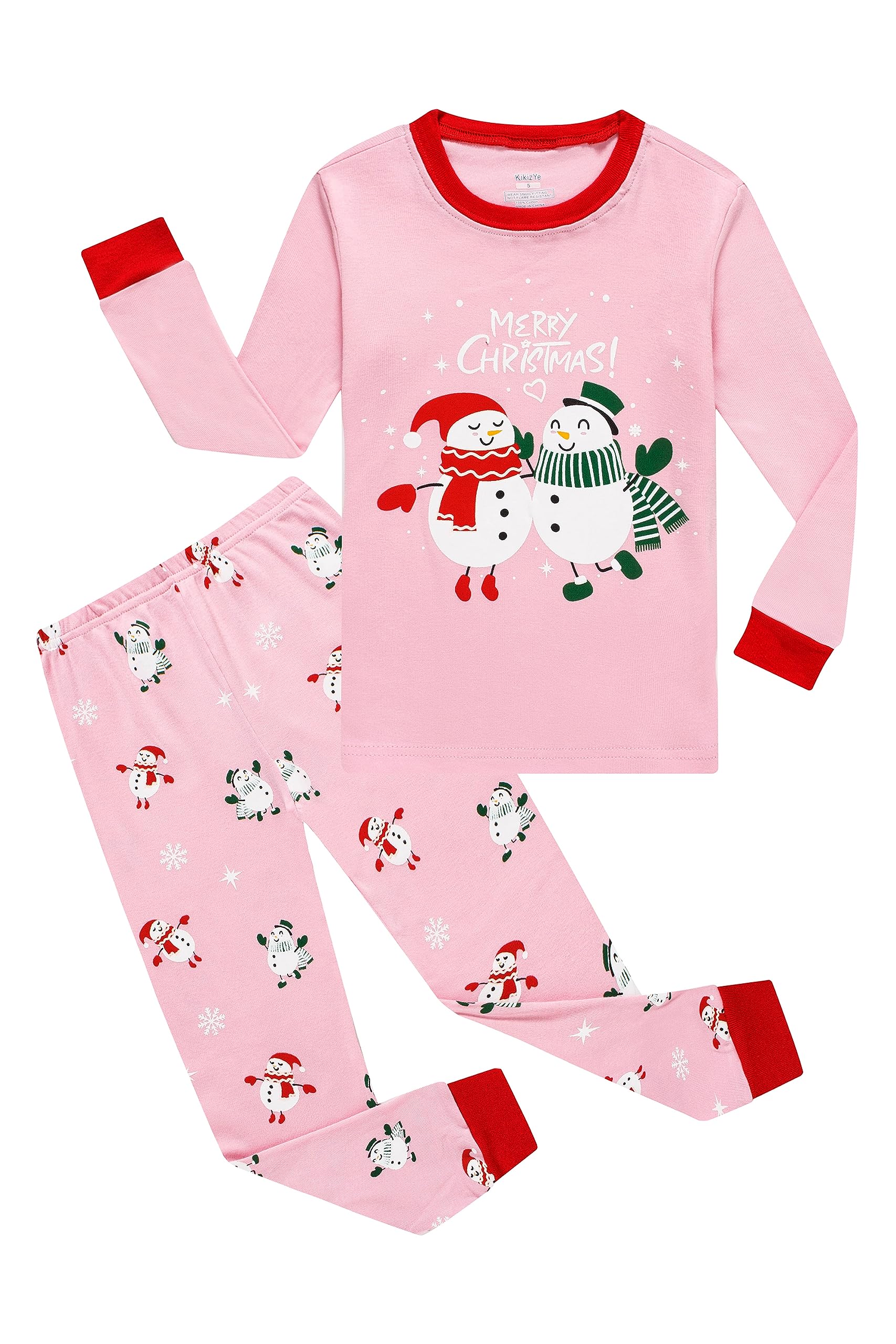 Kikizye Christmas Snowman Baby Girls Holiday Pjs 100% Cotton Long Sleeve Infant Pajamas Sets Size 18-24 Months Pink