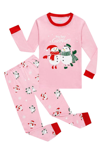 Kikizye Christmas Snowman Baby Girls Holiday Pjs 100% Cotton Long Sleeve Infant Pajamas Sets Size 18-24 Months Pink