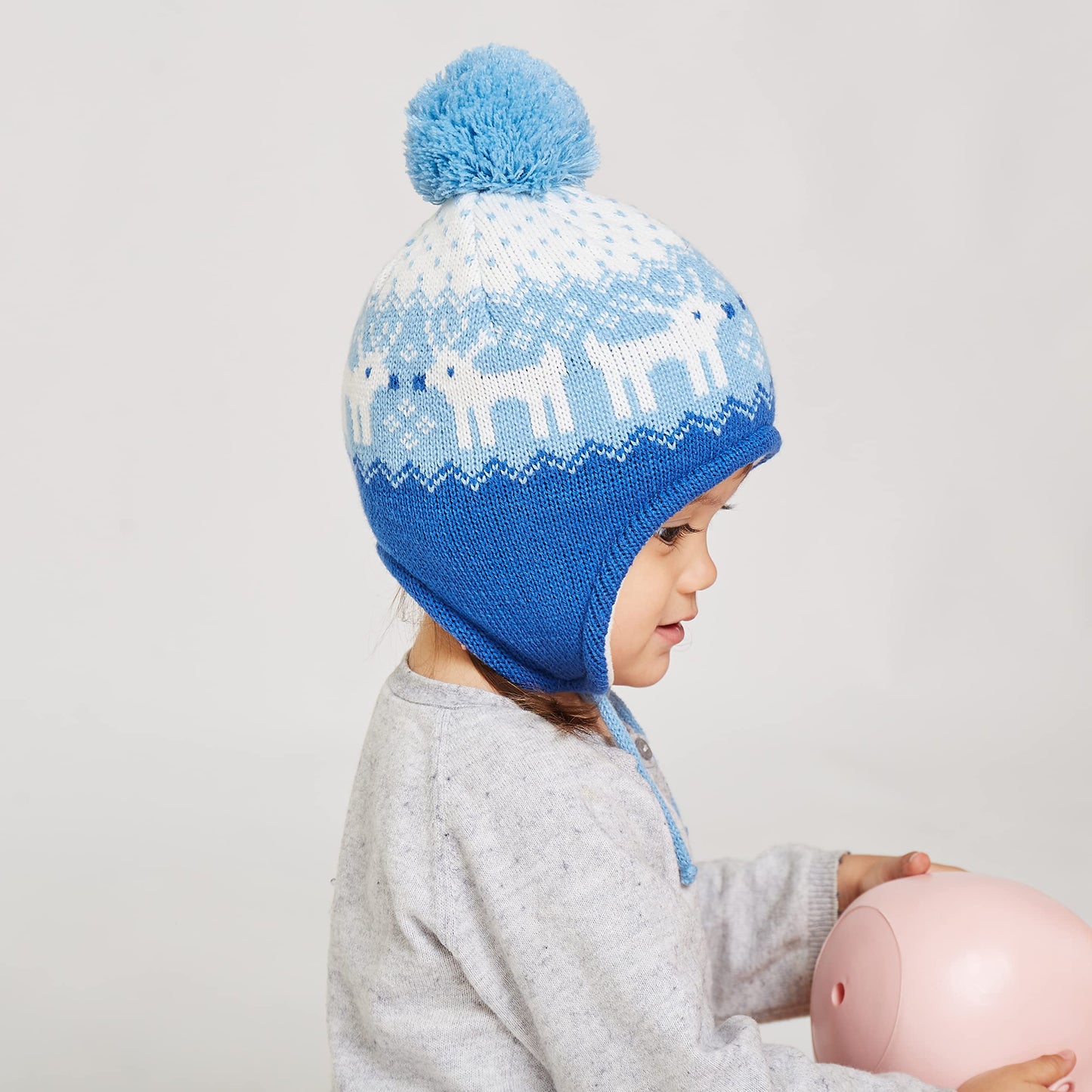 Langzhen Deer Hat For Girls Infant Pom Pom Beanie Kid Winter Hats Toddler Cap Knit Warm Beanies Caps For Baby Boys Girls(Deer-Bl