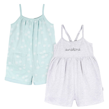 Gerber Baby Girls Toddler 2-Pack Sleeveless Romper Jumpsuit, Light Grey And Sand Dollars, 18 Months