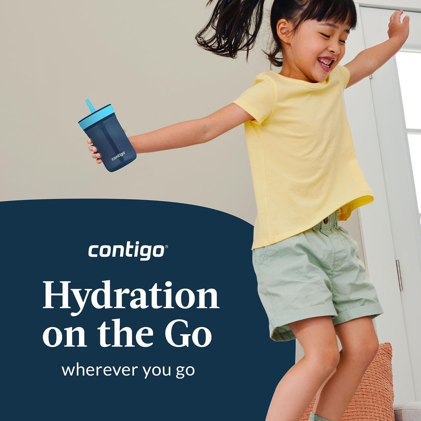 Contigo Kids Leighton Straw Tumbler With Spill-Proof Leak-Proof Lid, 14Oz, Blueberry/Blue Raspberry