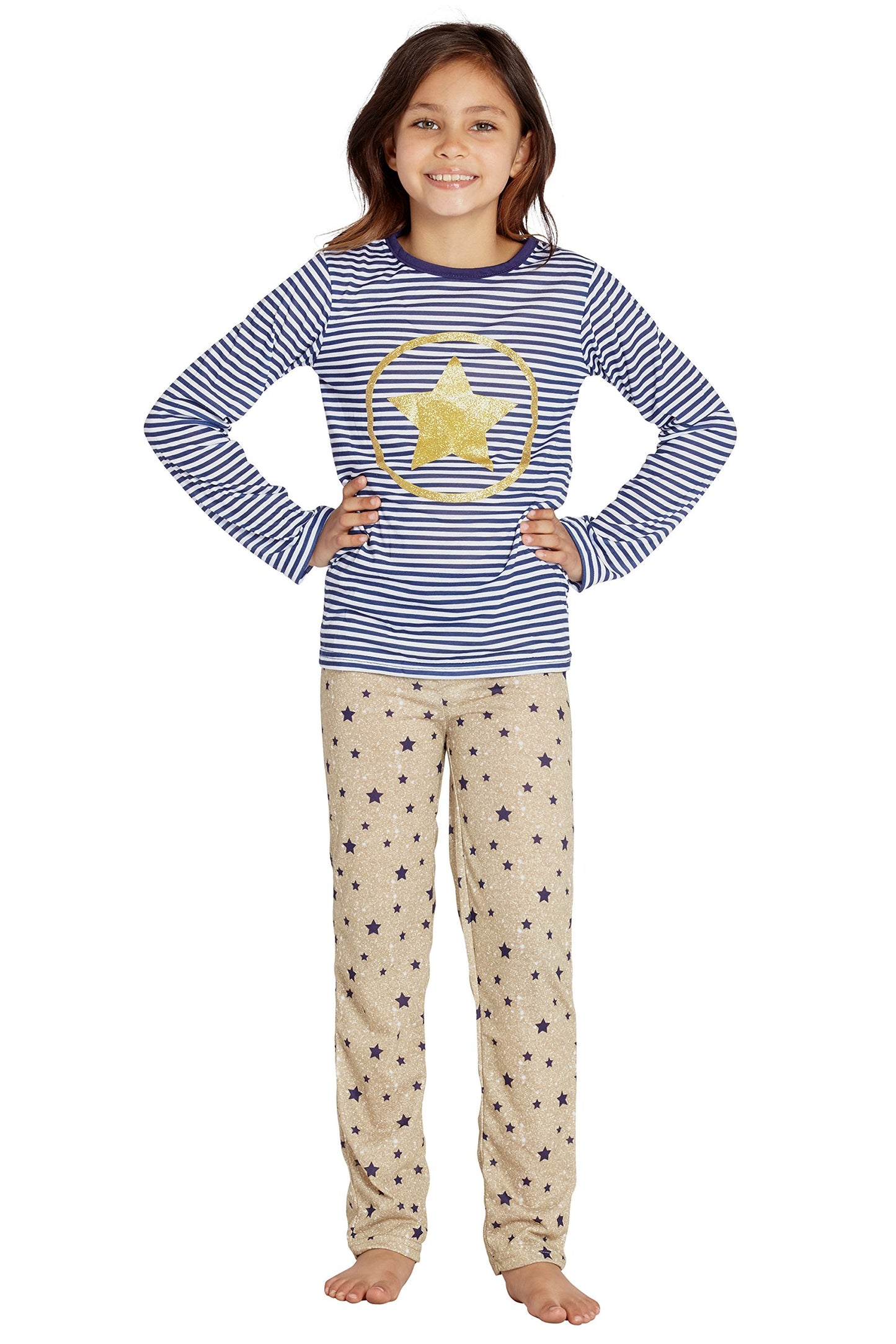 Intimo Big Girls Chloe and Olivia Star Power Yoga Pajama Set, Multi, 7/8