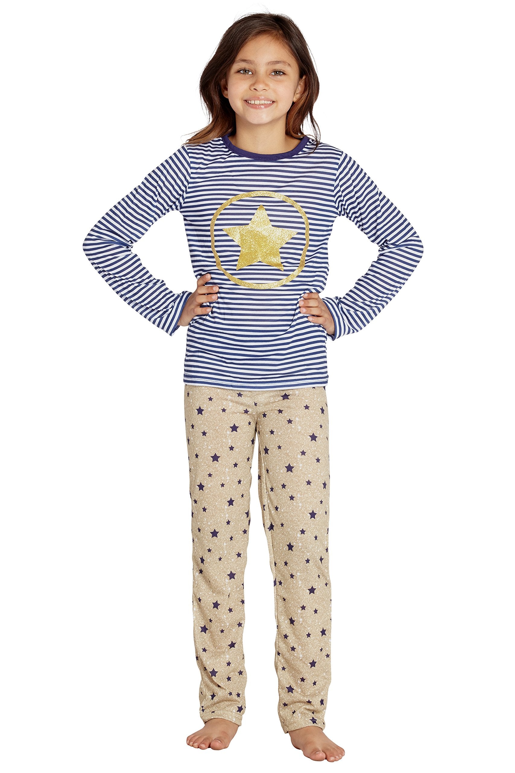 Intimo Big Girls Chloe and Olivia Star Power Yoga Pajama Set, Multi, 7/8