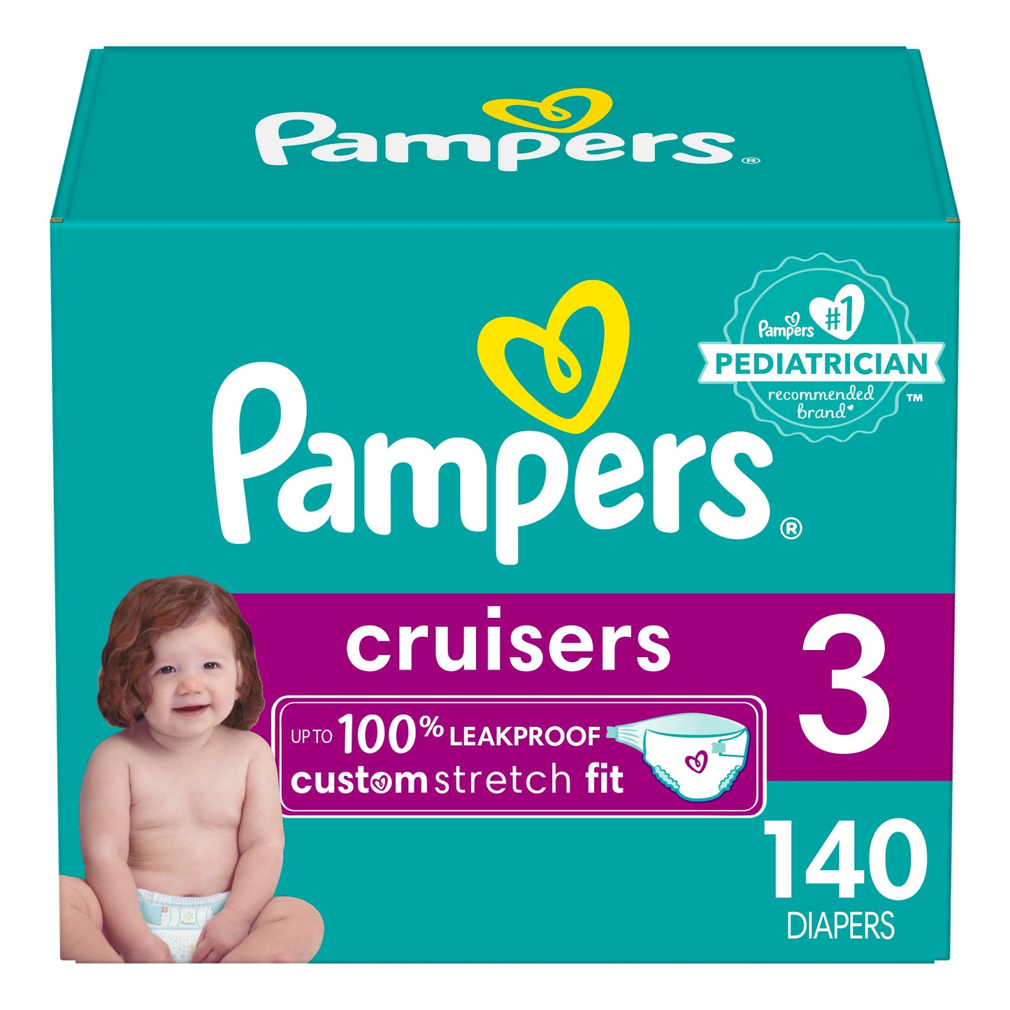Pampers Cruisers Diapers - Size 3, 140 Count, Disposable Active Baby Diapers with Custom Stretch