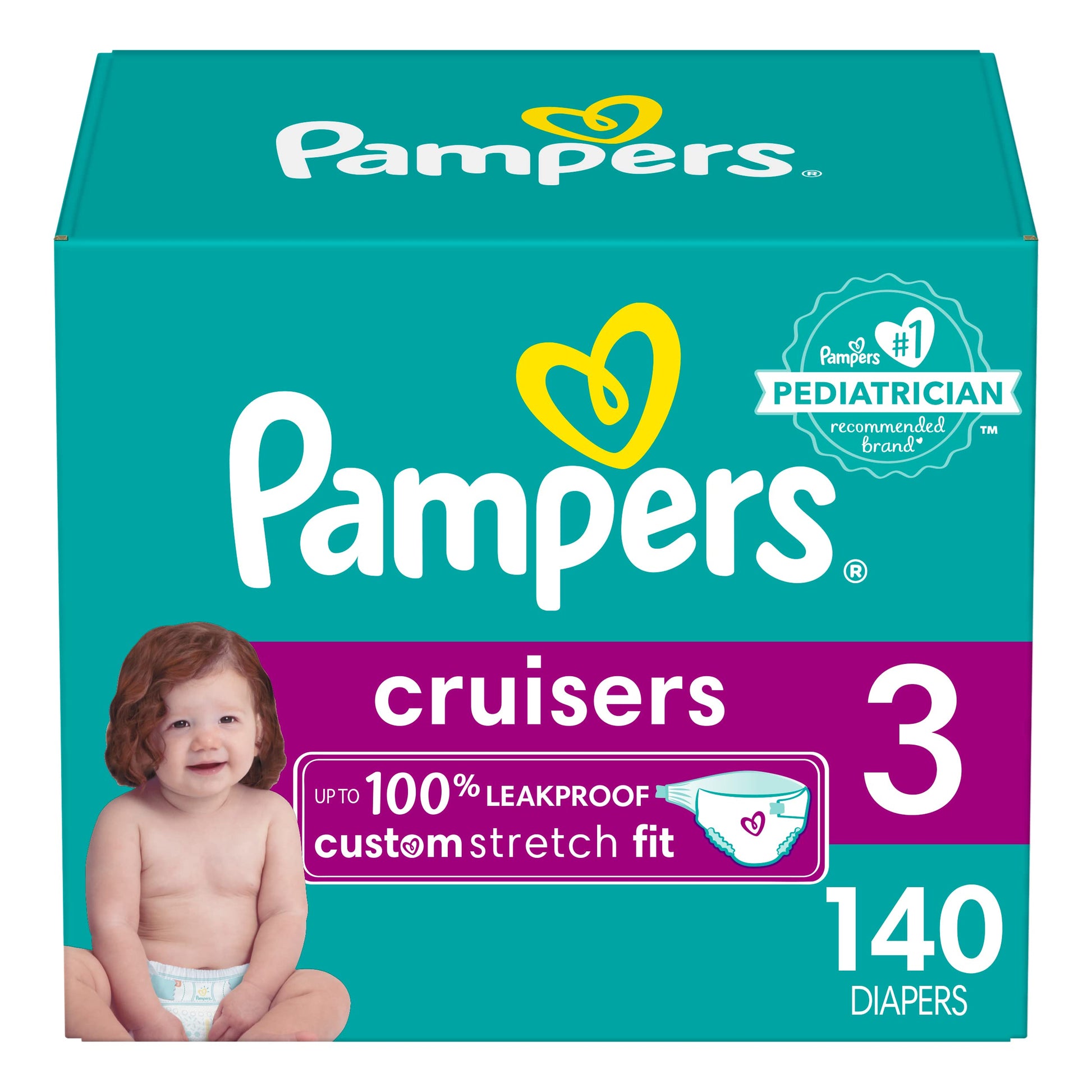 Pampers Cruisers Diapers - Size 3, 140 Count, Disposable Active Baby Diapers with Custom Stretch