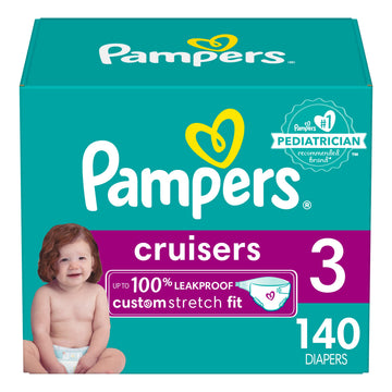 Pampers Cruisers Diapers - Size 3, 140 Count, Disposable Active Baby Diapers with Custom Stretch