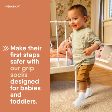 Gripjoy Toddler Socks With Grippers - Non Slip Socks For Kids - Toddler Grip Socks - 12-24M - White - 4 Pairs