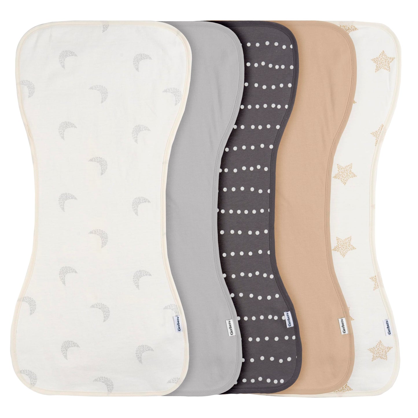 Gerber Baby Unisex Burp Cloths 5-Pack, Tan Grey, Size 10.5' X 21'