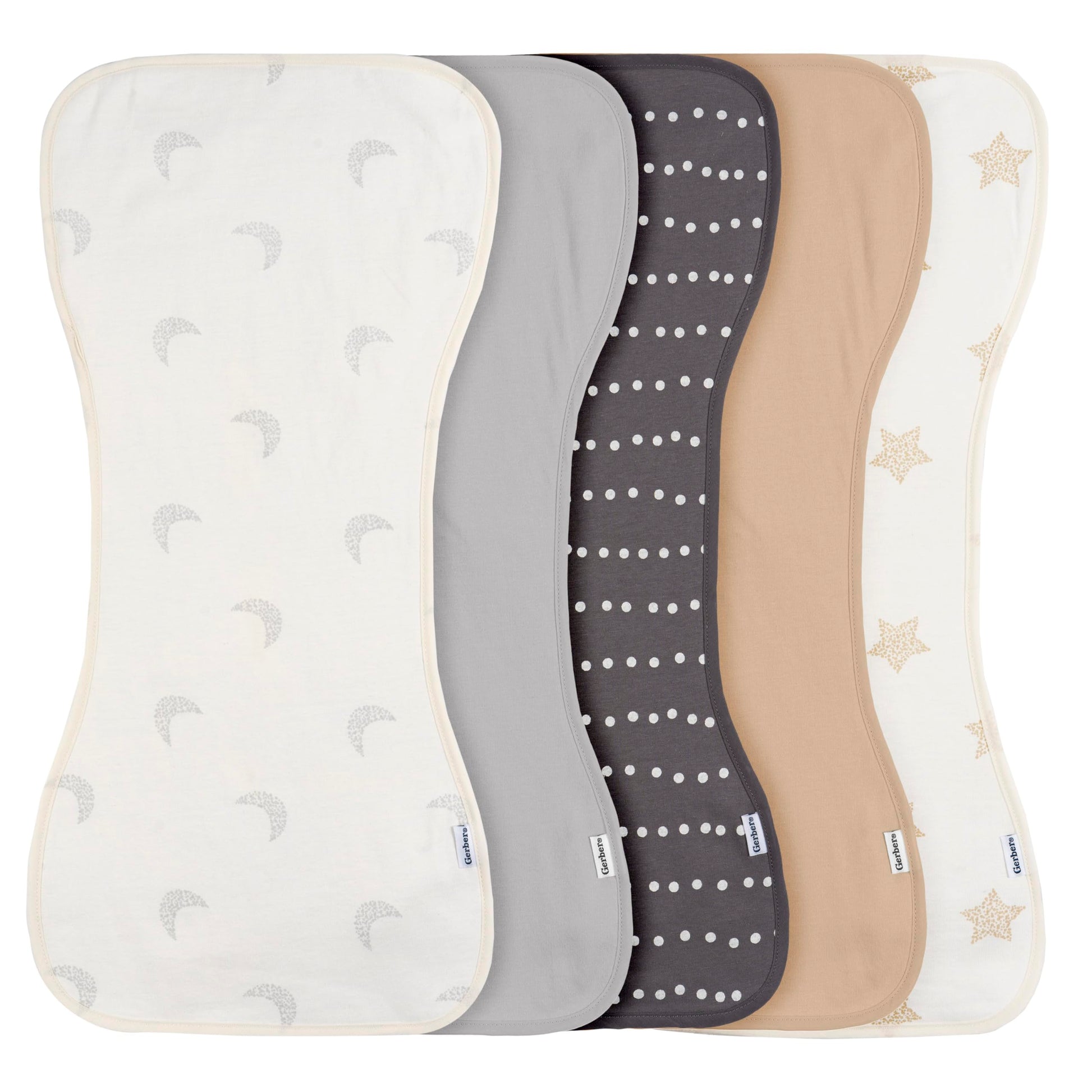 Gerber Baby Unisex Burp Cloths 5-Pack, Tan Grey, Size 10.5' X 21'
