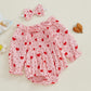 Baby Girls Valentines Day Romper Heart Print Long Sleeve Jumpsuit Cute Headband Newborn Infant Valentine Outfit (Pink, 0-3 Month