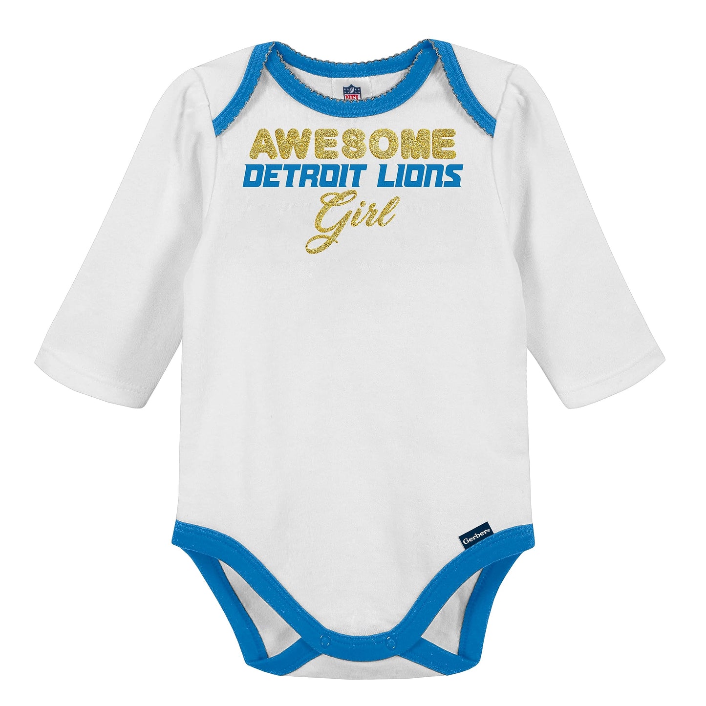 Nfl Baby Girls' 3Pc Bodysuit, Footed Pant, & Cap Set, Detroit Lions, 6-9 Months