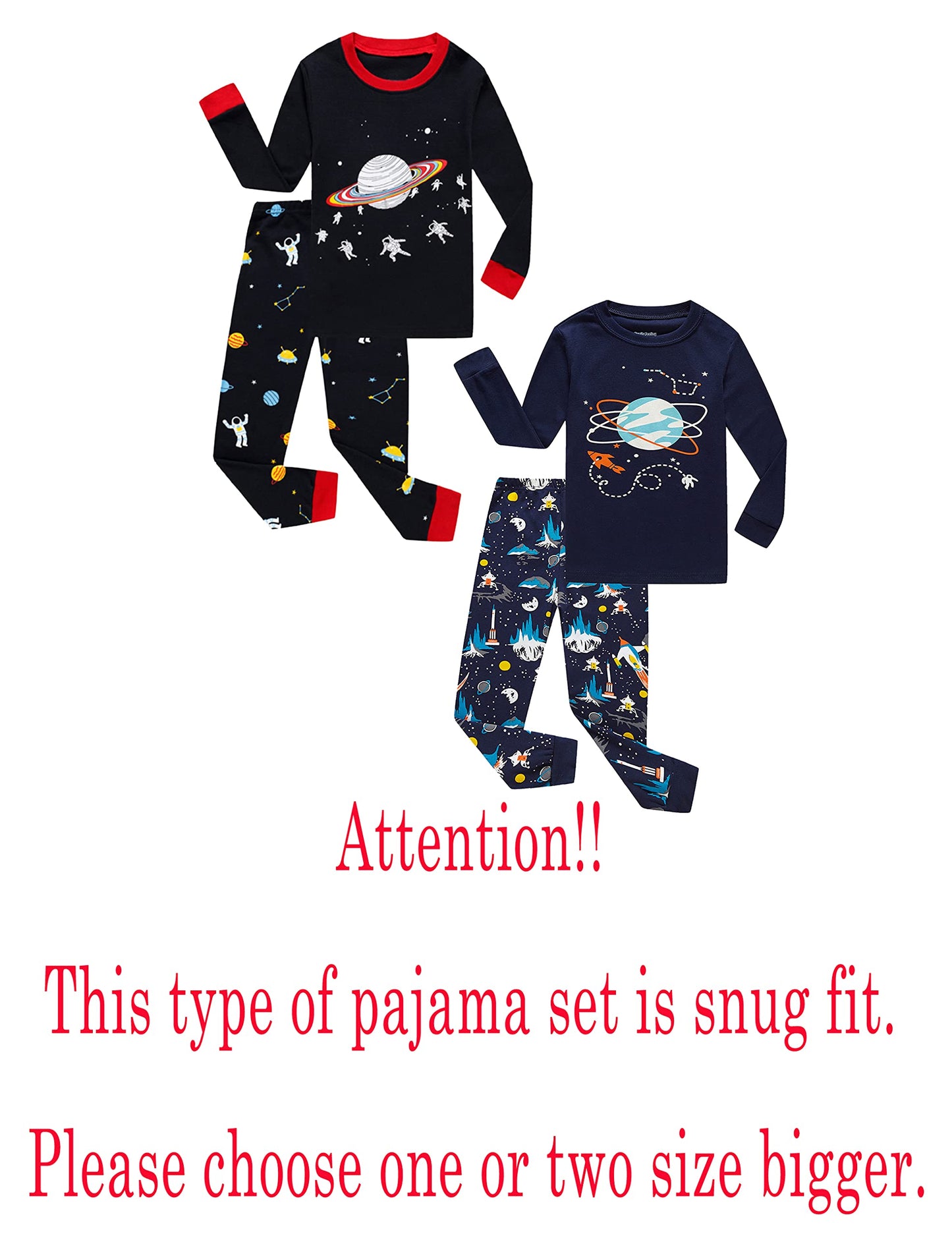 Family Feeling 4 Piece Baby Boys Space Pajamas Long Sleeve 100% Cotton Toddler Kid Pjs 18-24 Months