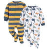 Gerber Baby Boy'S Toddler Loose Fit Flame Resistant Fleece Footed Pajamas 2-Pack, Dinos & Wide Stripe, 3-6 Months