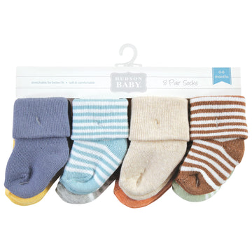 Hudson Baby Unisex Baby Cotton Rich Newborn And Terry Socks, Soft Earth Tone Stripes, 0-6 Months