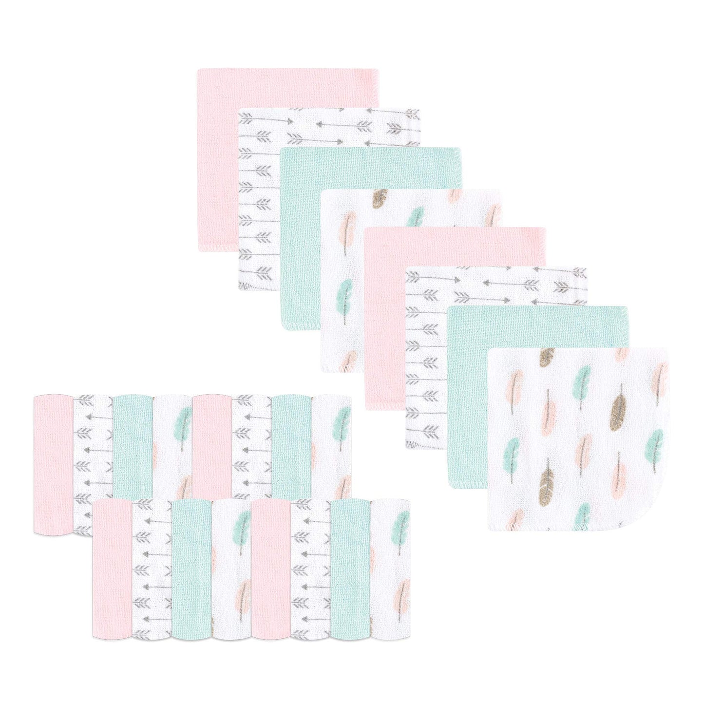 Luvable Friends Unisex Baby Super Soft Bundle Washcloths, Girl Feathers, One Size