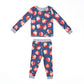 Mud Pie Baby Girls Back To School Shirt Apple Pajamas, Blue/Red, 9-12 Months