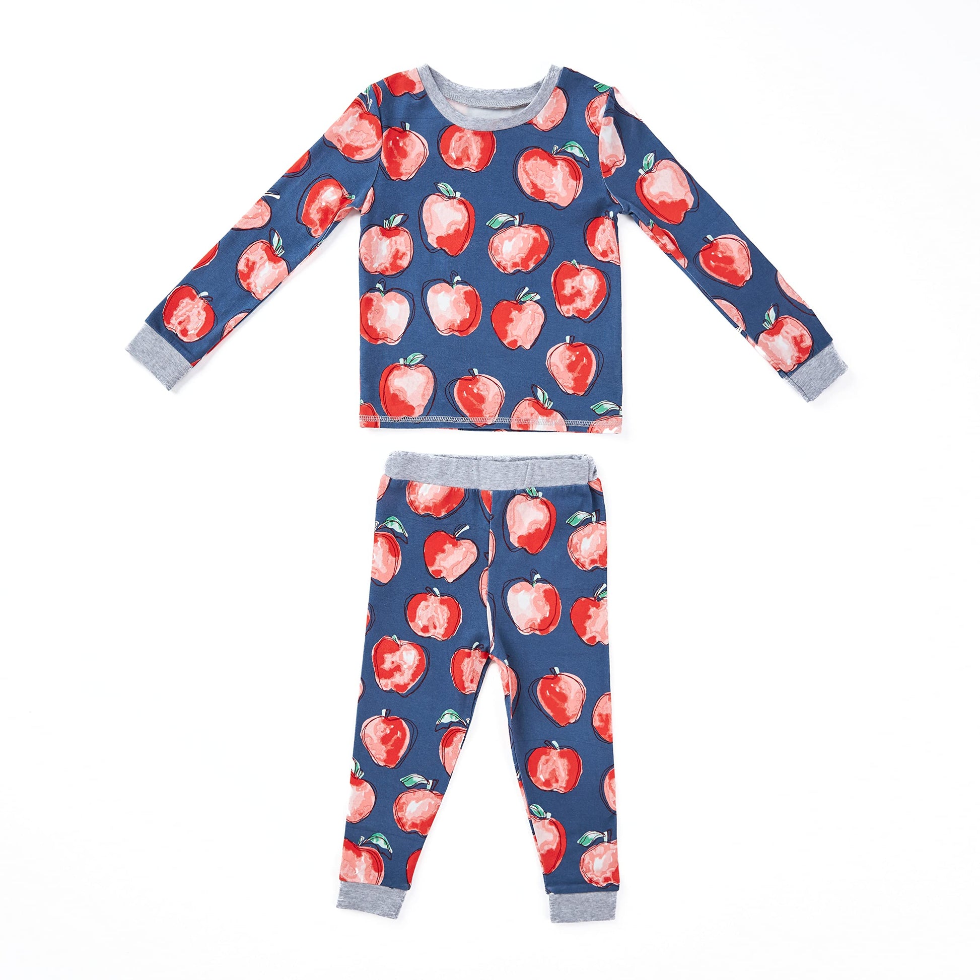 Mud Pie Baby Girls Back To School Shirt Apple Pajamas, Blue/Red, 9-12 Months