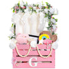 Juexica Wooden Baby Shower Crate Closet Baby Basket with Handle Box with Butterfly Eucalyptus Garland Bead Artificial Flowers La
