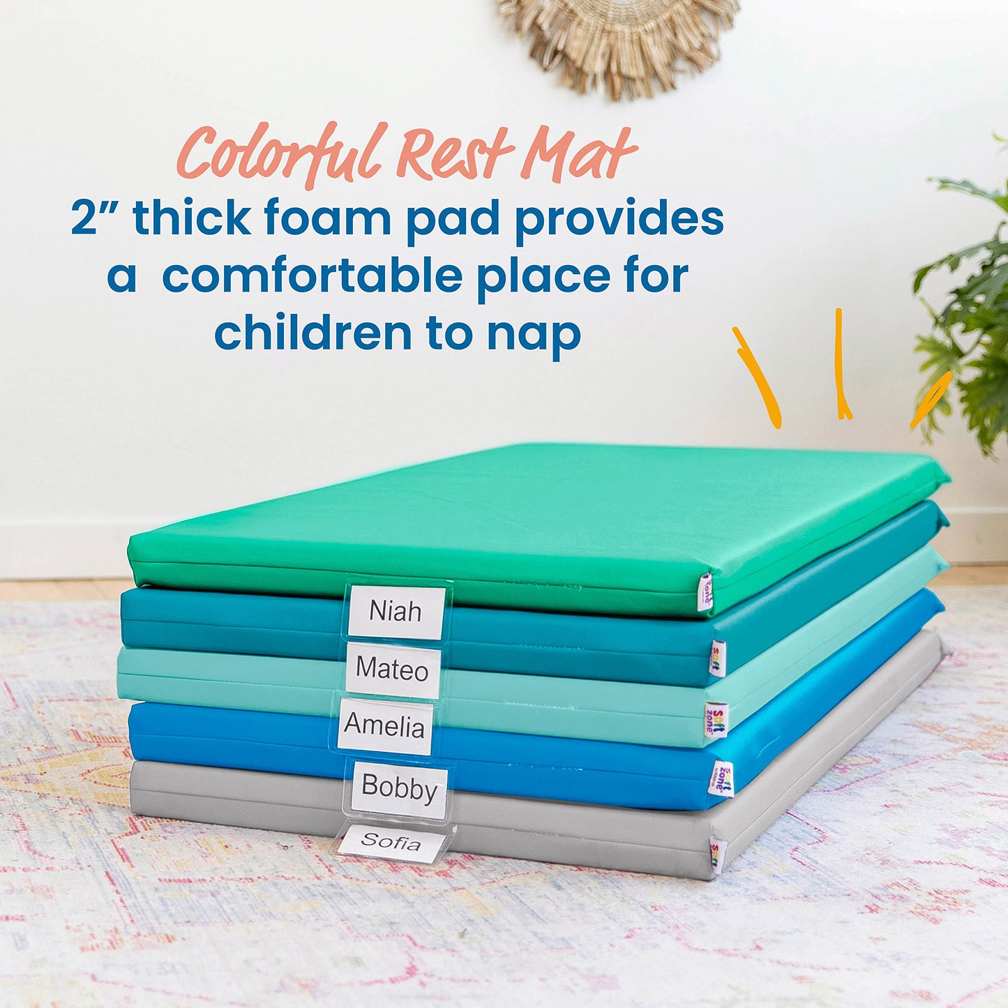 Ecr4Kids Softzone Rainbow Rest Mat, 2In, Sleeping Pad, Contemporary, 5-Piece