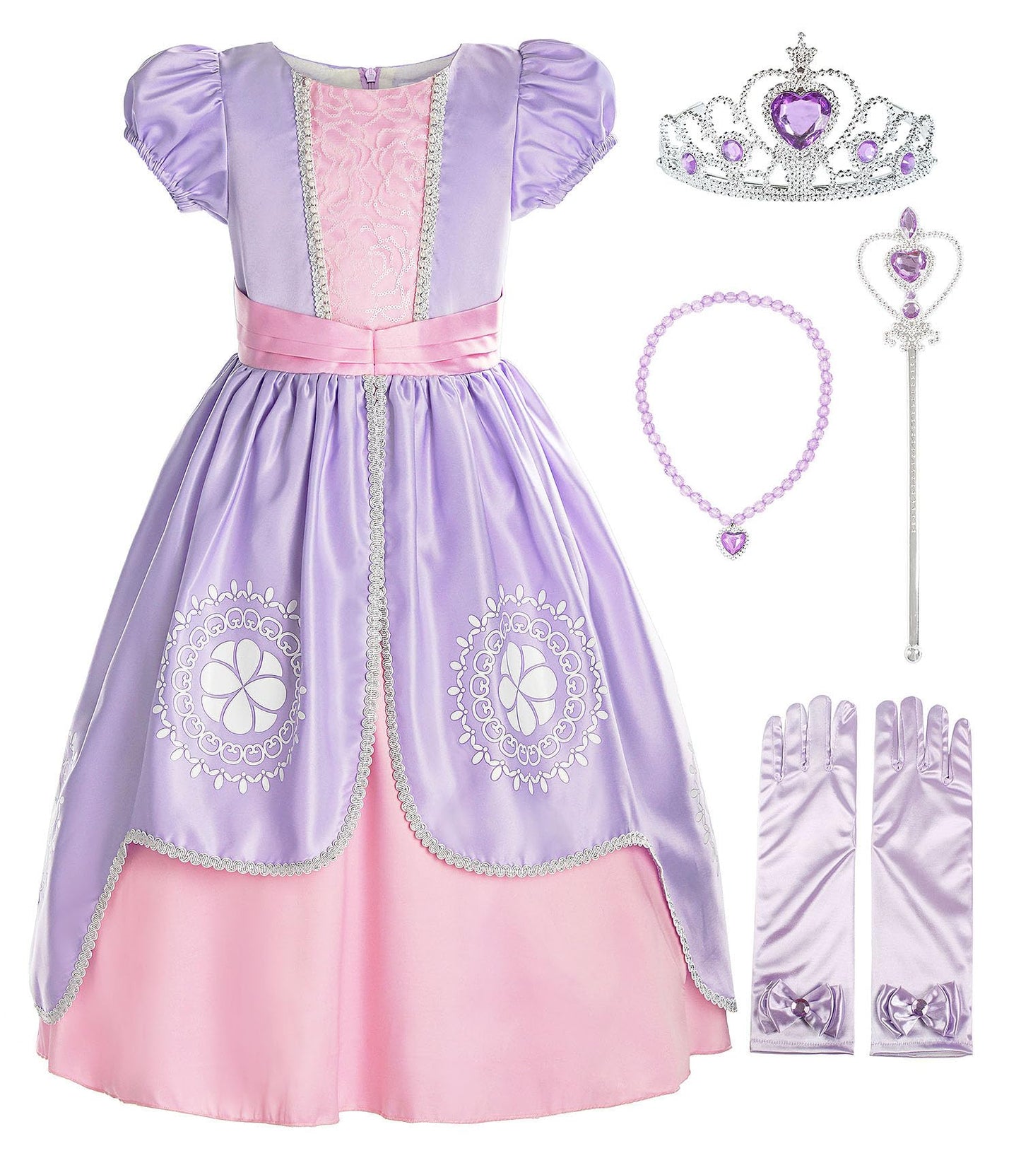 ReliBeauty Girls Short Sleeve Costume Princess Dress with Accessories, Lilac, 6/140