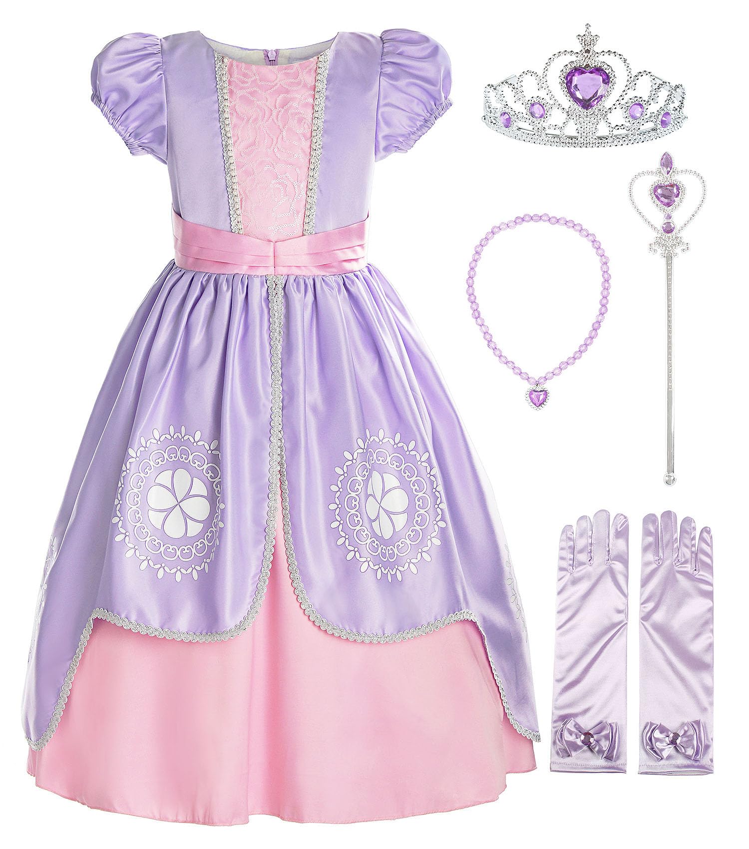 ReliBeauty Girls Short Sleeve Costume Princess Dress with Accessories, Lilac, 6/140