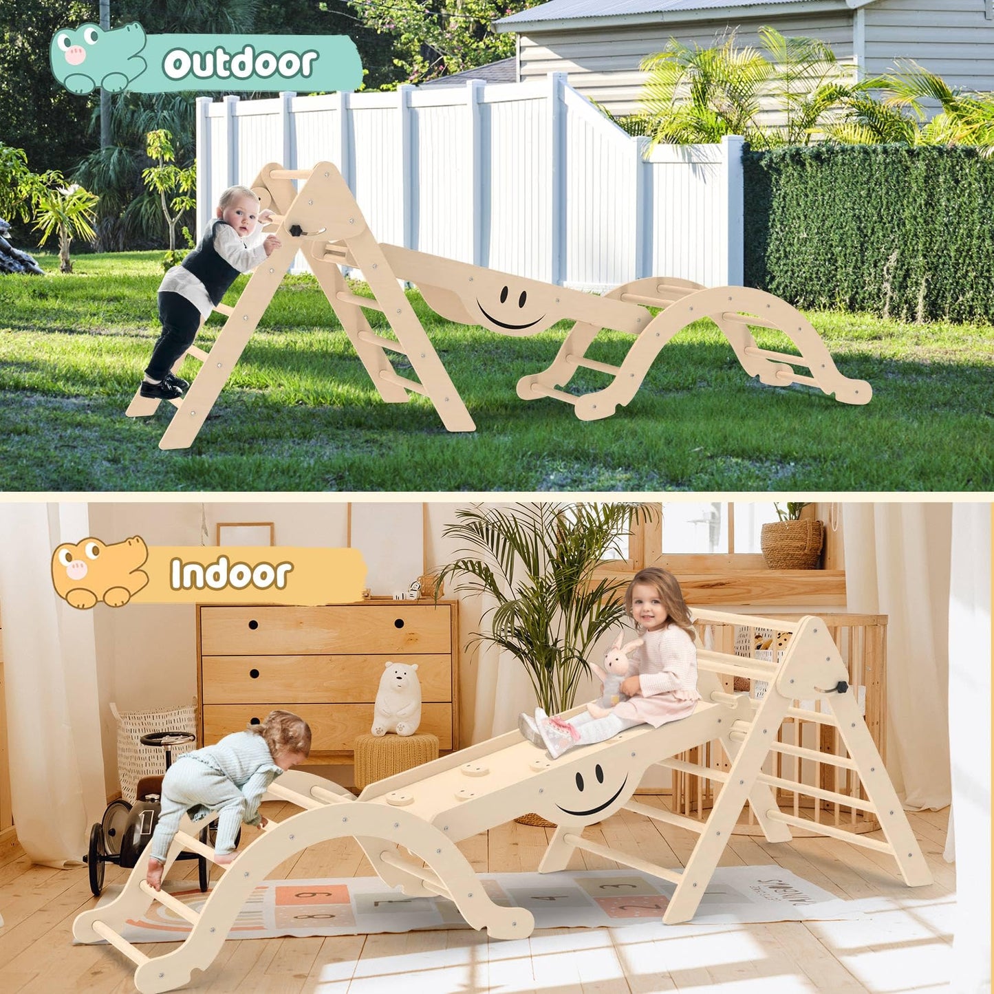 Bierum 8 In 1 Montessori Pikler Triangle Set With Seesaw Design, Foldable Toddler Climbing Toys With Ramp For Sliding Or Climbin