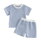 VISGOGO Baby Boy Girls Toddler Summer Outfit Striped T-shirt Toddler Boy Summer Clothes 6 12 18 Months 2 3 4 5 T Short Set (Blue