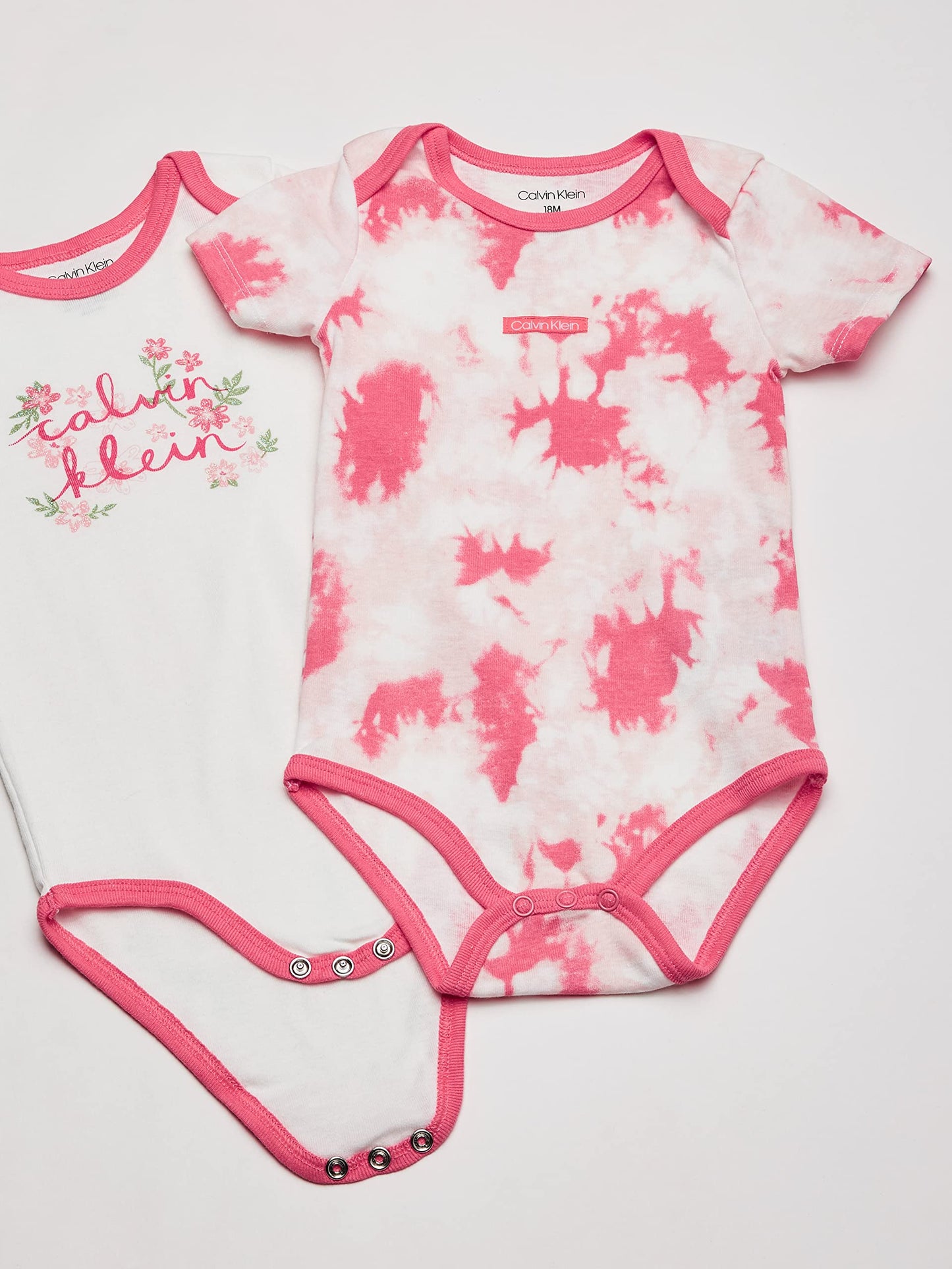 Calvin Klein Girls' 4 Pieces Pack Bodysuits, Coral Reef/Equator Pink/White Luster, 3-6 Months