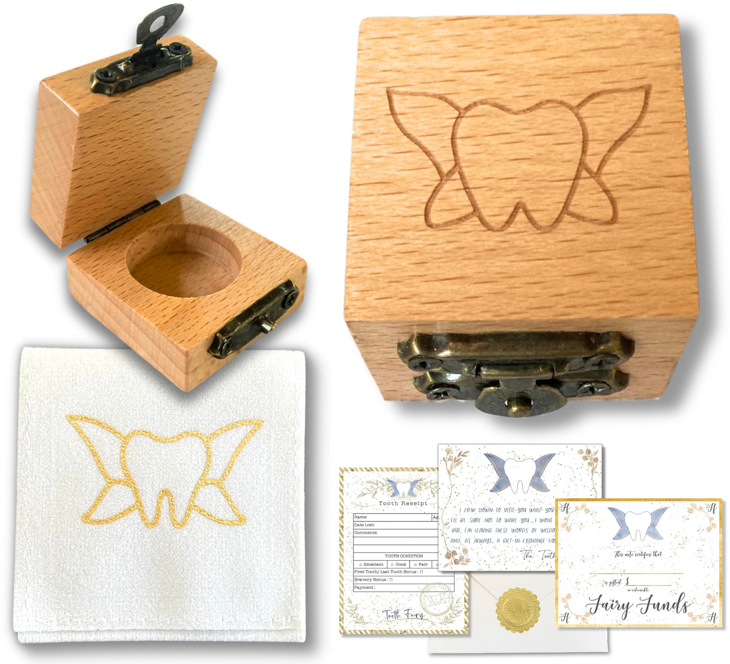 Tooth Box W/Clasp & Tooth Pouch | Tooth Fairy Box For Girls Or Boys & Tooth Fairy Bag | Clasp Closure - Set Of 1