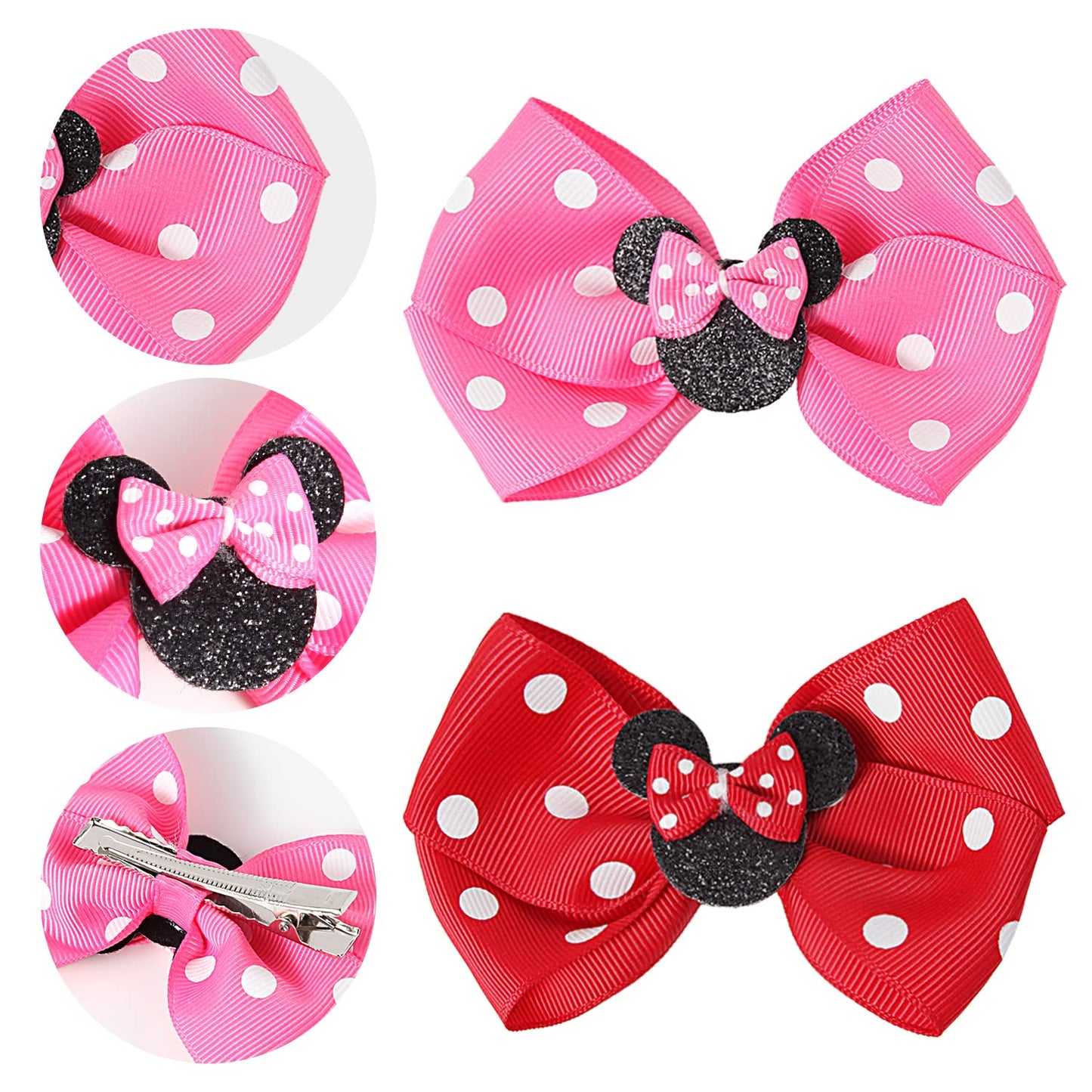 Rcjera Hair Clip, Baby Girl Mouse Ears Hair Bows Clips, 4Pcs Polka Dot Hair Accessory For Baby Kids Girls Women, Mice Hair Acces