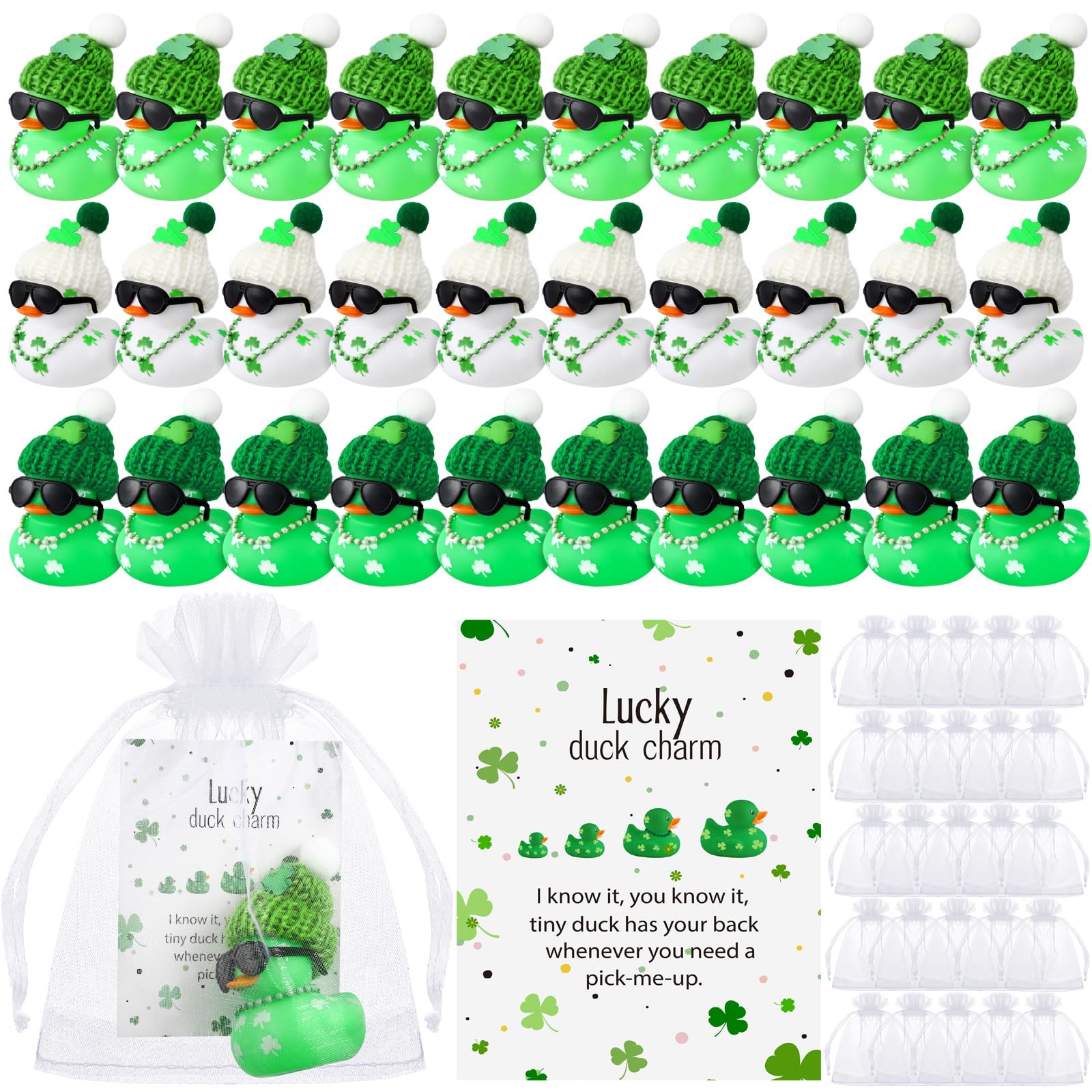 200 Pcs St. Patricks Day Party Favors 50 Pcs St. Patricks Day Rubber Ducks 2 Inch Sunglass Shamrock Duck for Bath Pool 50 Pcs 