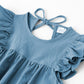 Lyxiof Toddler Baby Girl Cotton Linen Dress Ruffle Sleeve Halter Sleeveless Kids Casual Beach Dresses Blue 130Cm